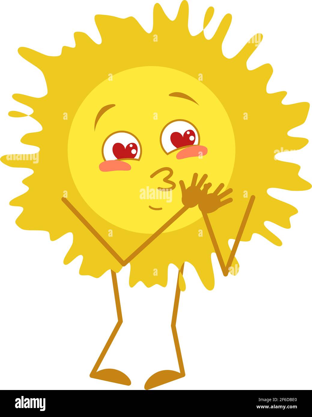 Le caractère mignon du soleil tombe amoureux des yeux, du cœur, du visage, des bras et des jambes Illustration de Vecteur