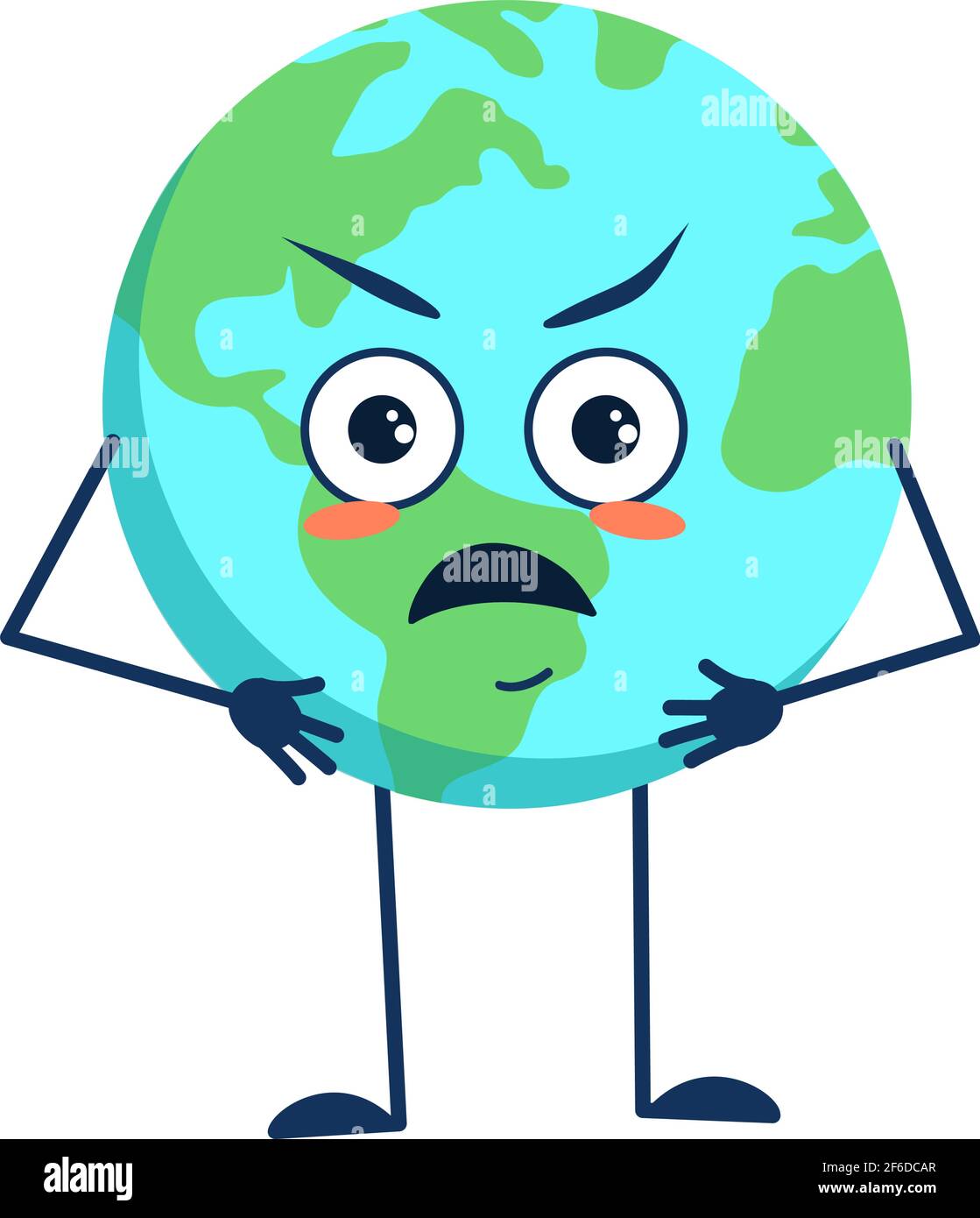 Caractère mignon de la planète terre avec des émotions, le visage, les bras et les jambes en colère Illustration de Vecteur