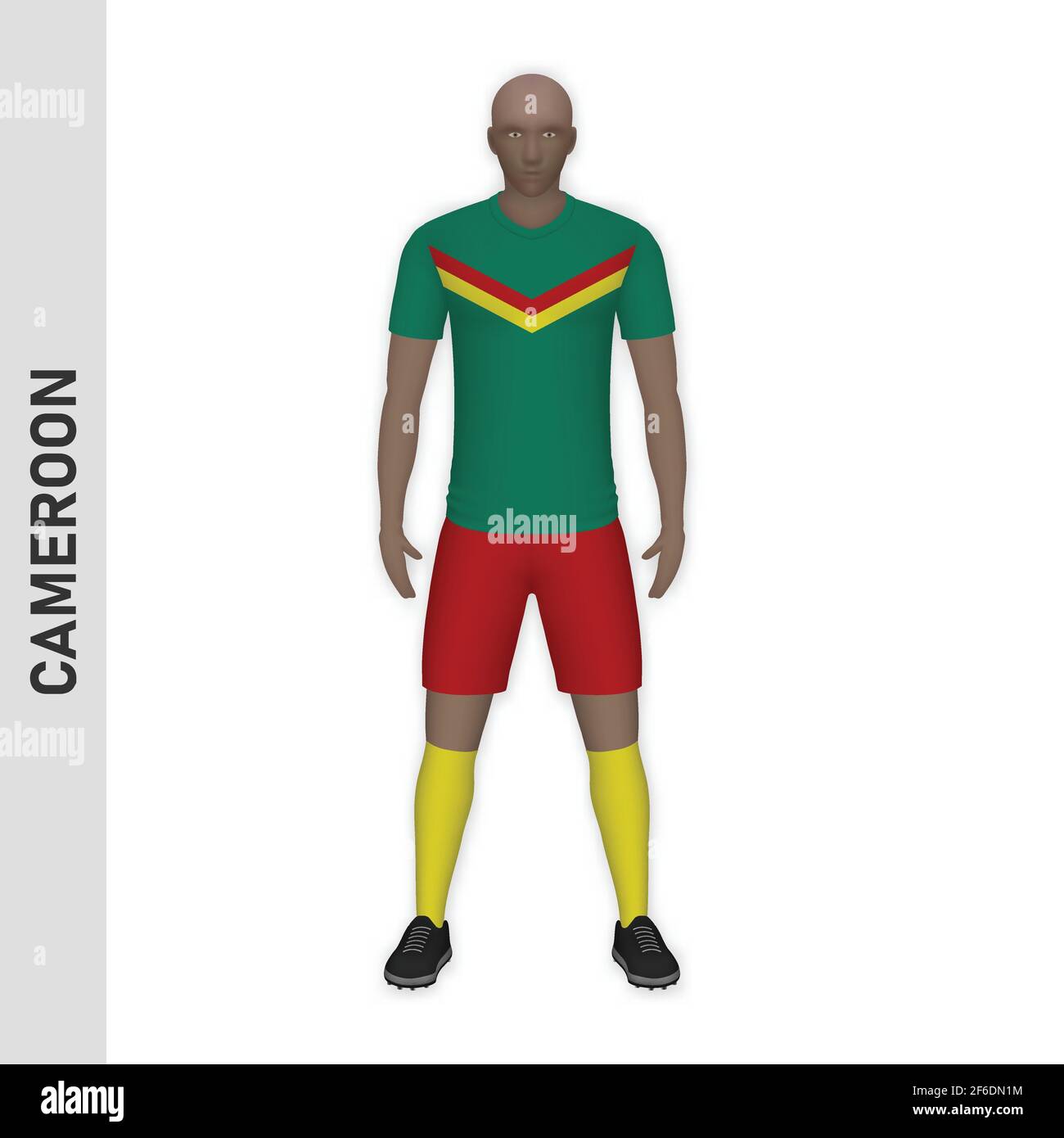 Maquette de joueur de football réaliste 3D. Modèle de kit de l'équipe de football du Cameroun Illustration de Vecteur