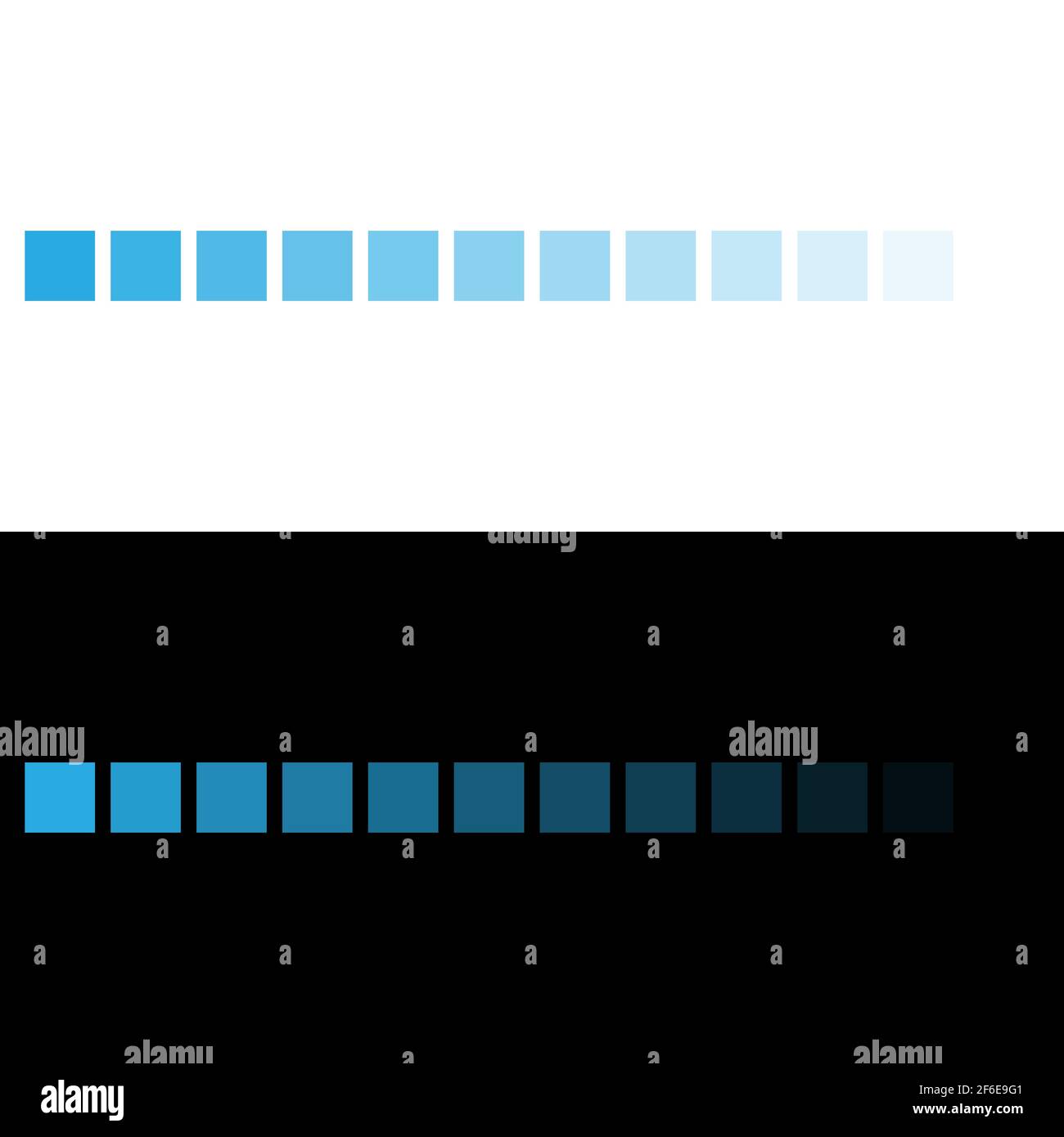 La palette de couleurs bleues devient transparente. Séquence de spectre de couleur bleue sur noir et blanc Illustration de Vecteur