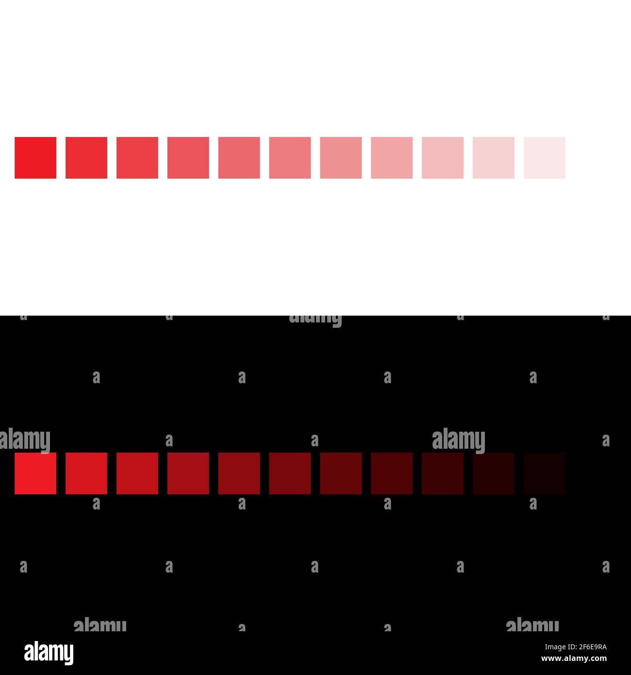 La palette de couleurs rouges devient transparente. Séquence de spectre de couleur rouge sur noir et blanc Illustration de Vecteur
