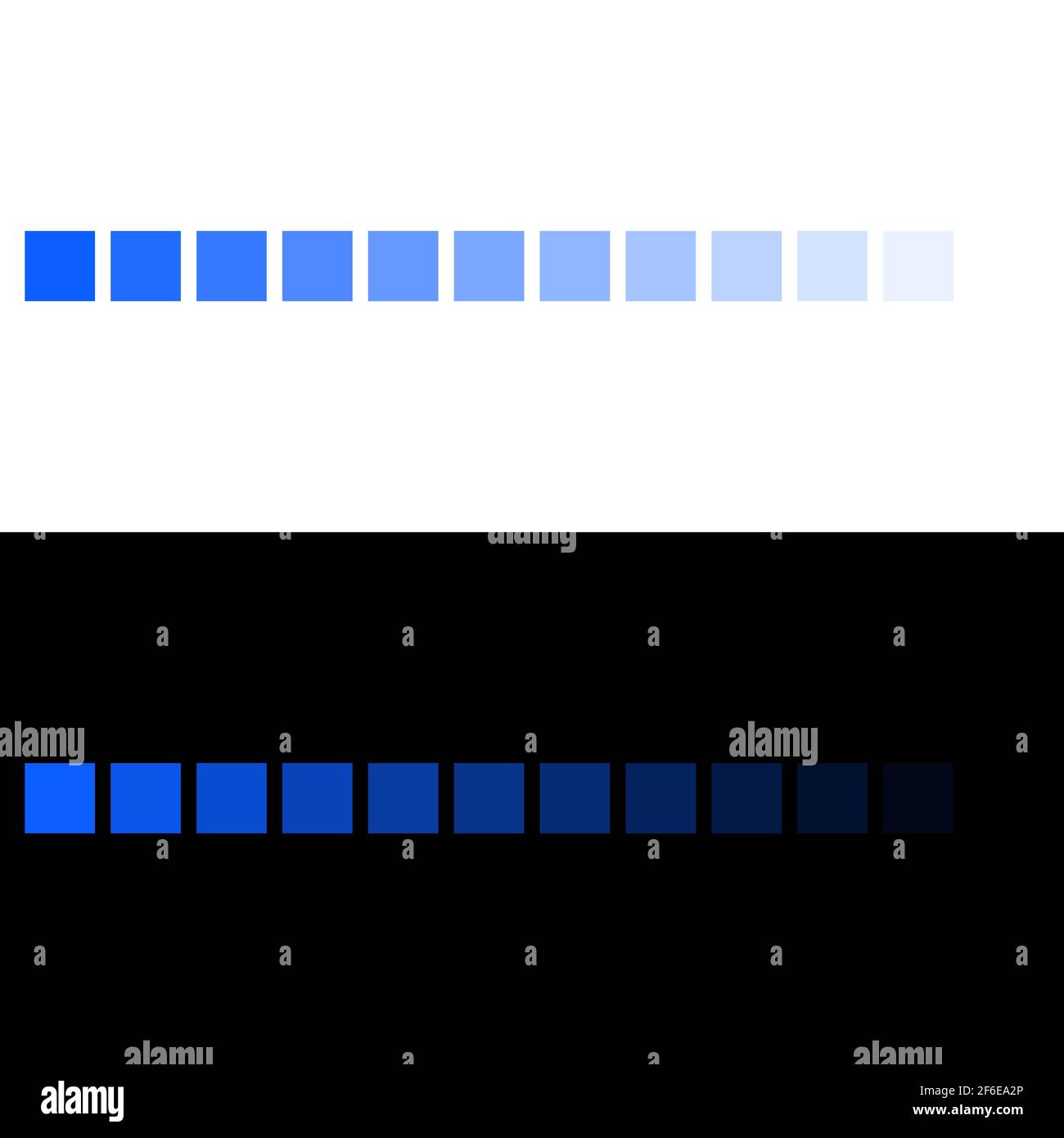 La palette de couleurs bleues devient transparente. Séquence de spectre de couleur bleue sur noir et blanc Illustration de Vecteur