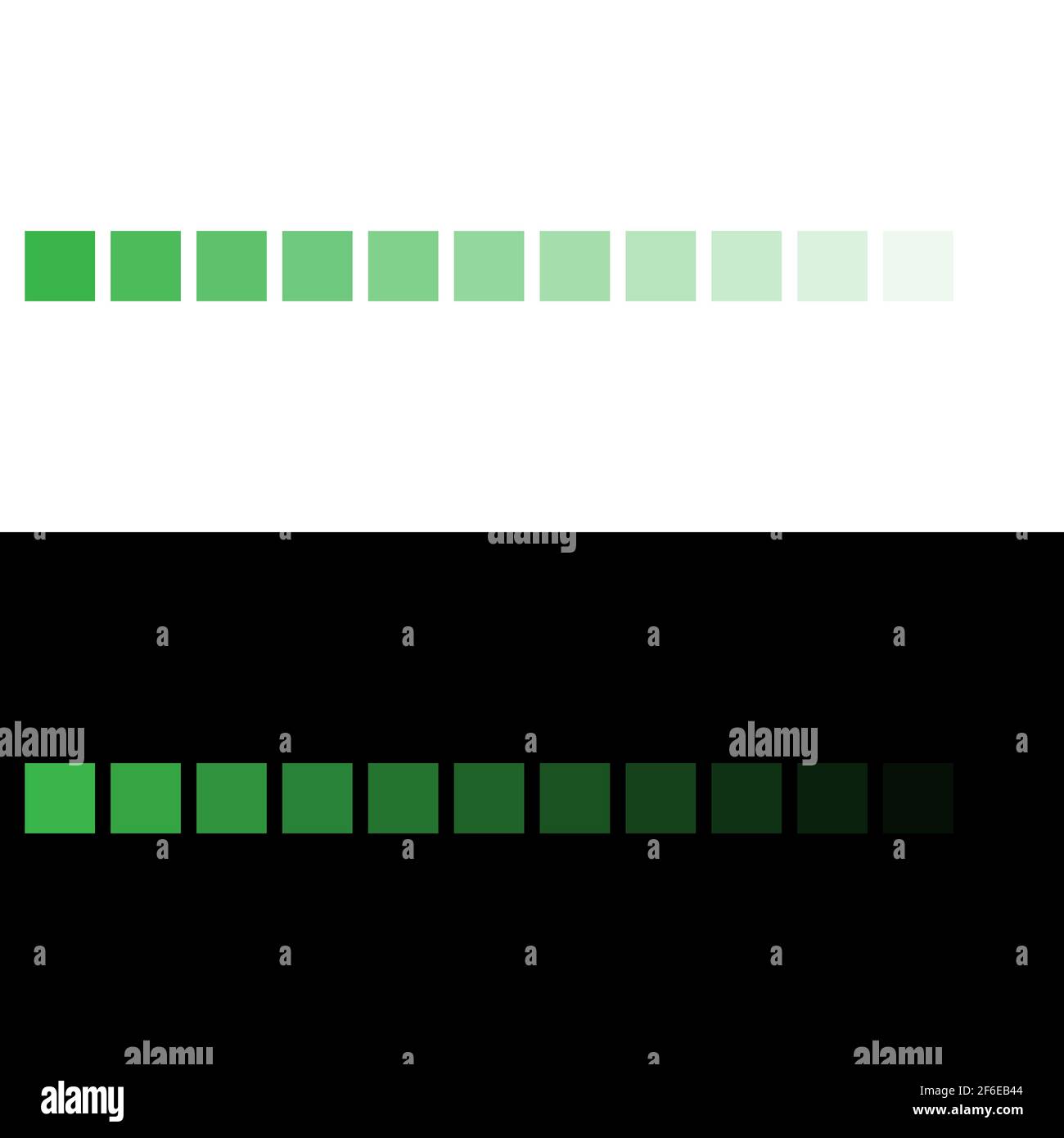 La palette de couleurs vertes devient transparente. Séquence de spectre de couleur verte sur noir et blanc Illustration de Vecteur