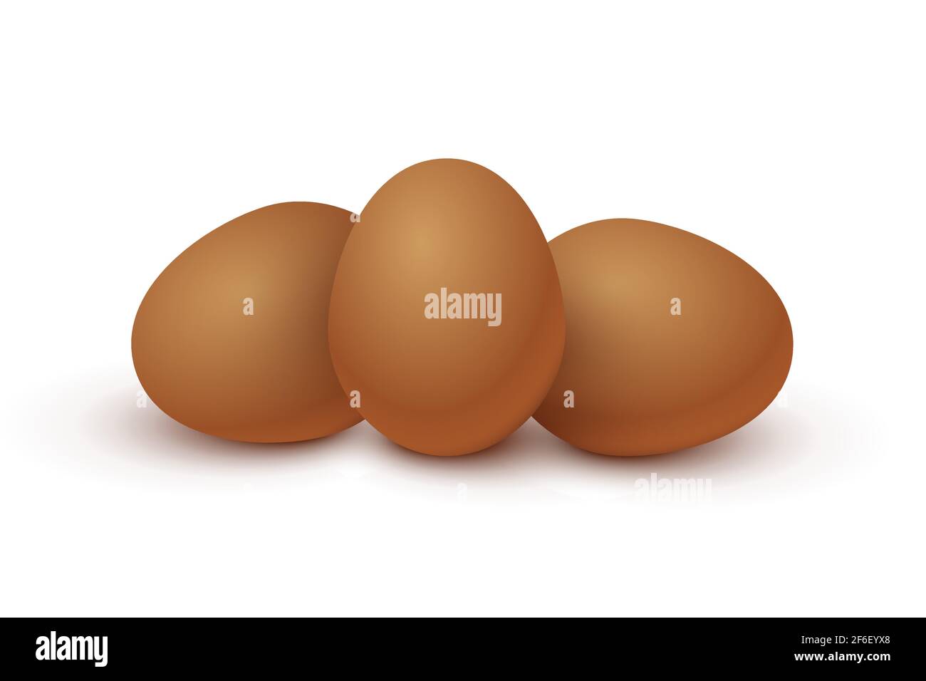 Trois œufs bruns crus. Illustration vectorielle d'aliments frais bio pour le petit déjeuner. Œufs entiers prêts à cuire et à manger, jaune et protéine à l'intérieur, isol Illustration de Vecteur