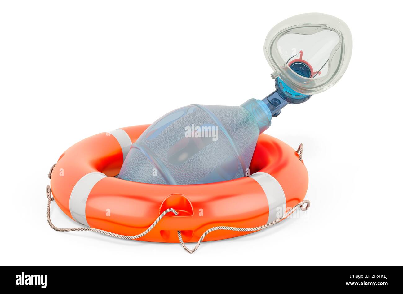 Masque de valve à sac, sac Ambu avec ceinture de sauvetage, rendu 3D isolé sur fond blanc Banque D'Images