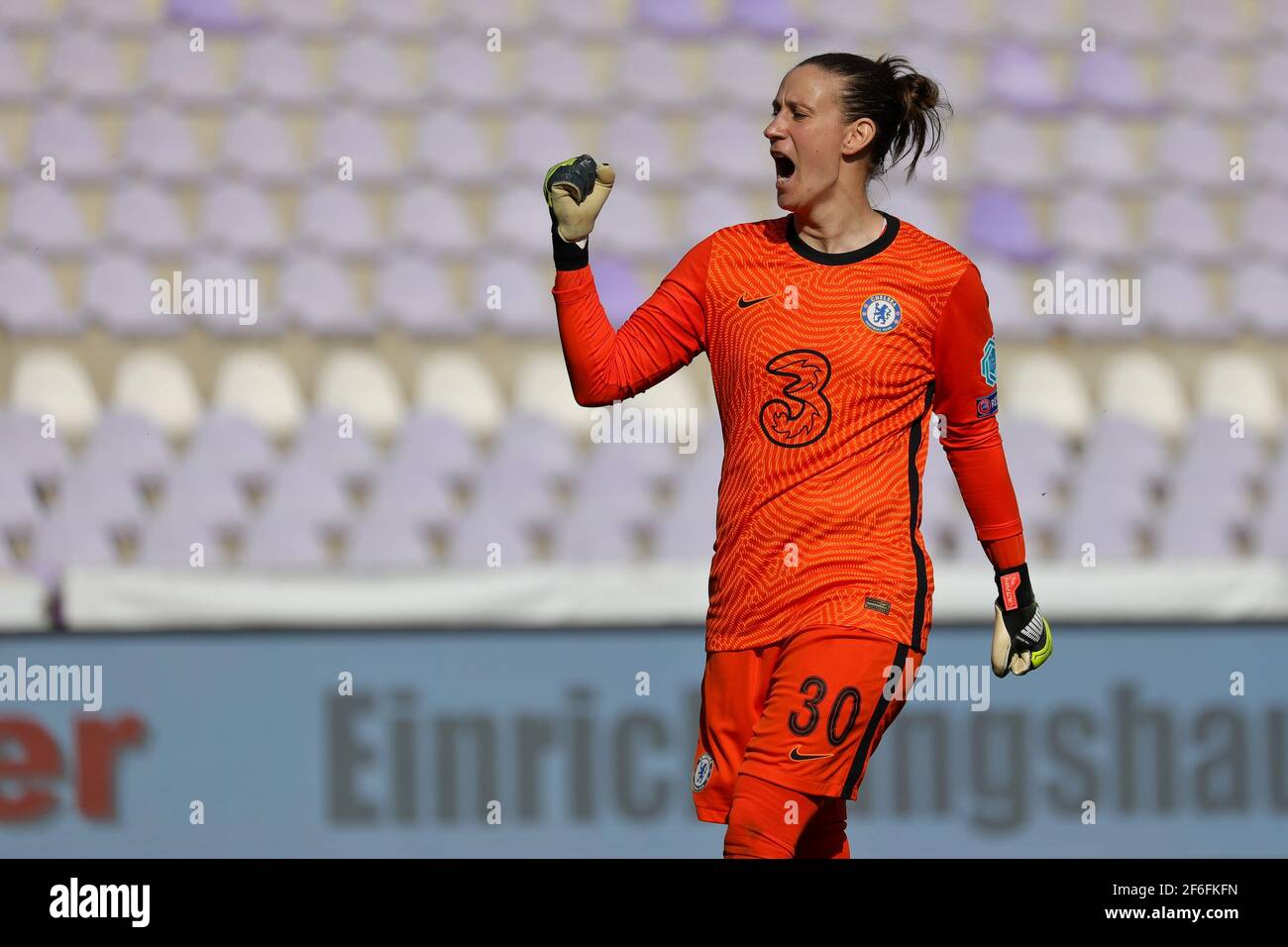 Budapest, Hongrie. 31 mars 2021. Ann-Katrin Berger (#30 Chelsea FC) lors du match de l'UEFA Womens Champions League entre VFL Wolfsburg et Chelsea FC au stade Szusza Ferenc de Budapest, Hongrie Credit: SPP Sport Press photo. /Alamy Live News Banque D'Images