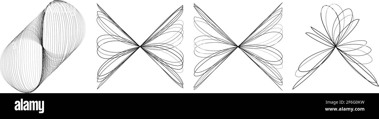 Ligne de construction géométrique abstraite, élément de conception de lignes. Ajusté aux courbes, ondulé, lignes courbes mandala, ensemble de formes de motif. Lignes enchevêtrées, effet nœud Illustration de Vecteur