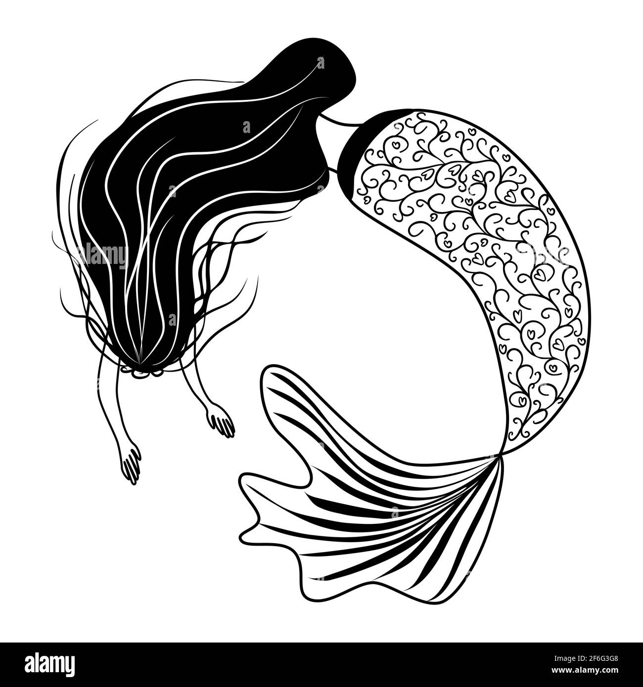 Belle sirène en style zentangle, queue de sirène à motifs, livre de coloriage anti stress pour adultes Illustration de Vecteur