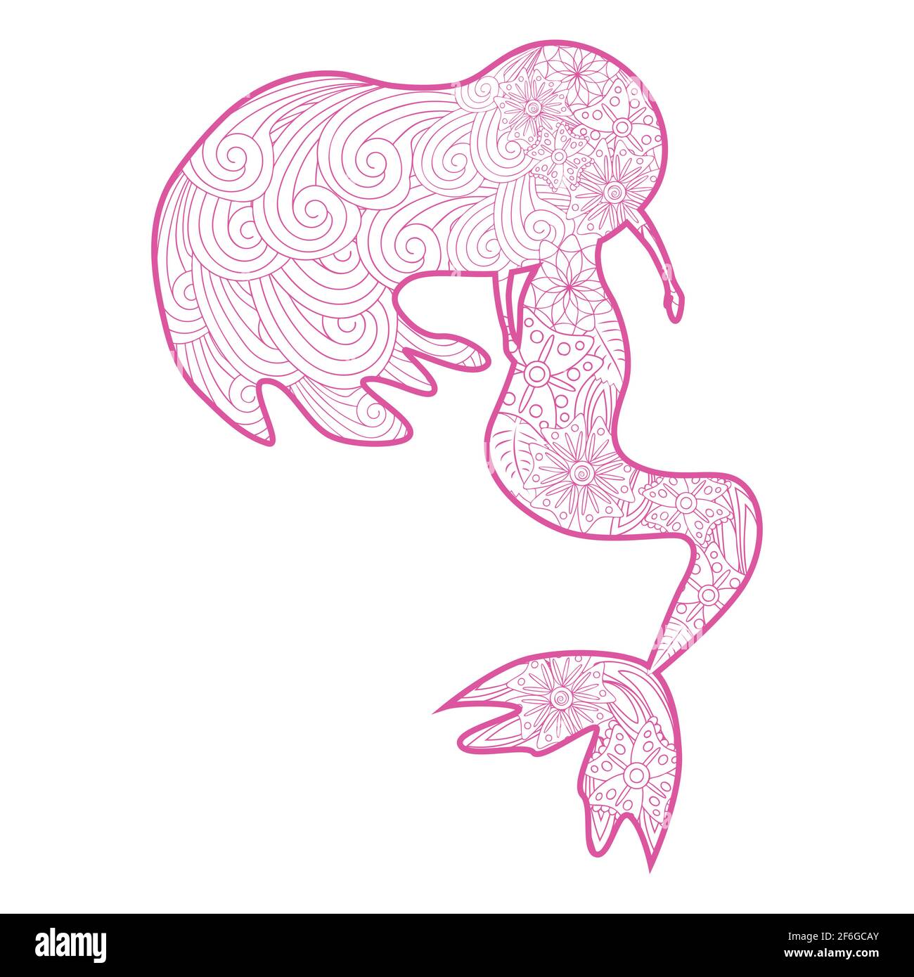 Belle sirène en style zentangle, queue de sirène à motifs, livre de coloriage anti stress pour adultes Illustration de Vecteur