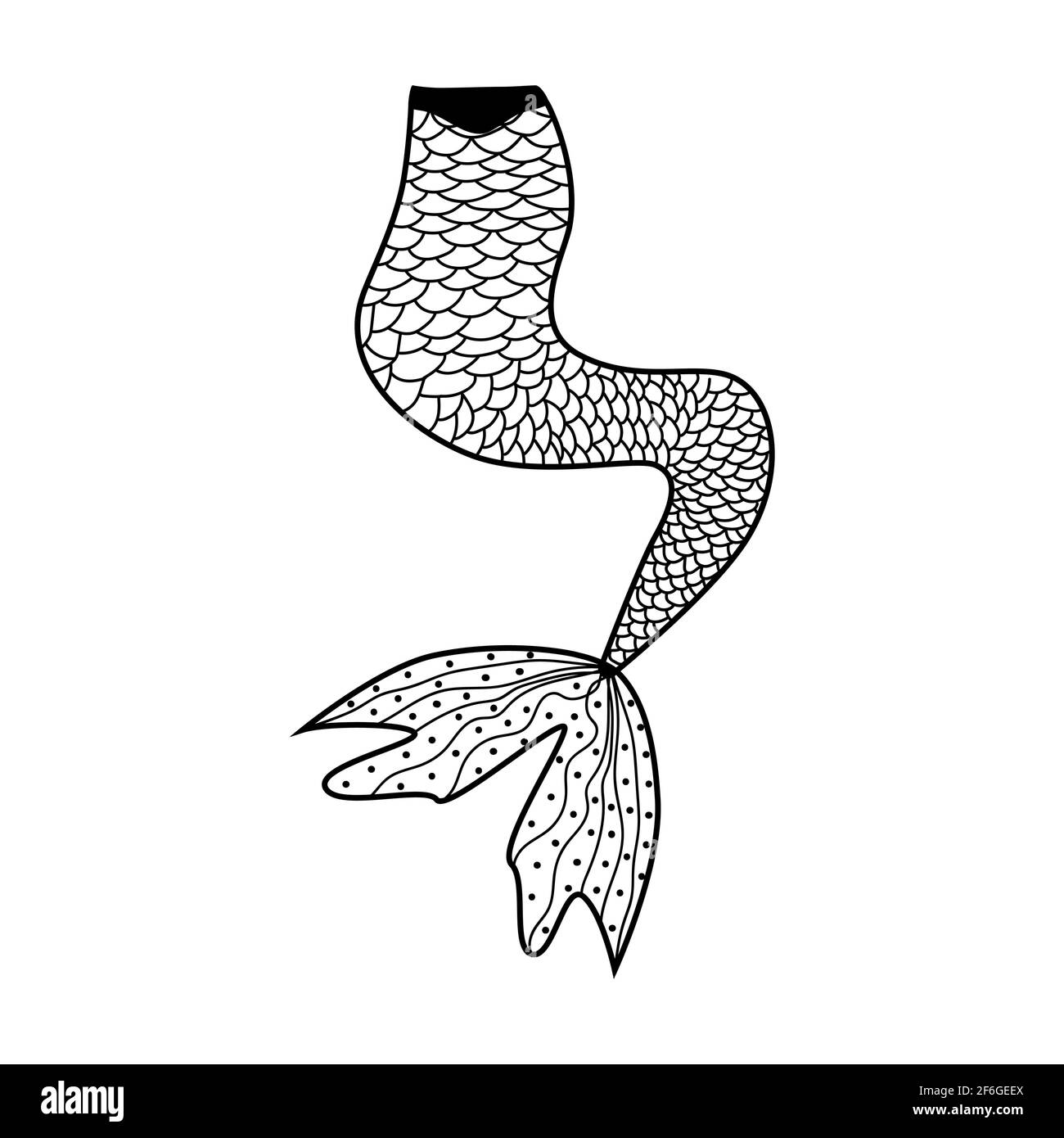 Belle sirène en style zentangle, queue de sirène à motifs, livre de coloriage anti stress pour adultes Illustration de Vecteur