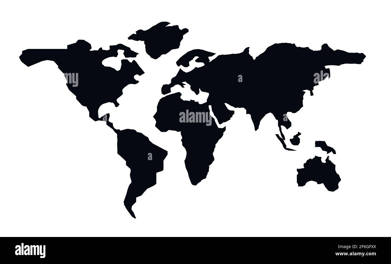 Carte du monde sur fond blanc. Modèle de carte du monde avec les continents, l'Amérique du Nord et du Sud, l'Europe et l'Asie, l'Afrique et l'Australie Illustration de Vecteur