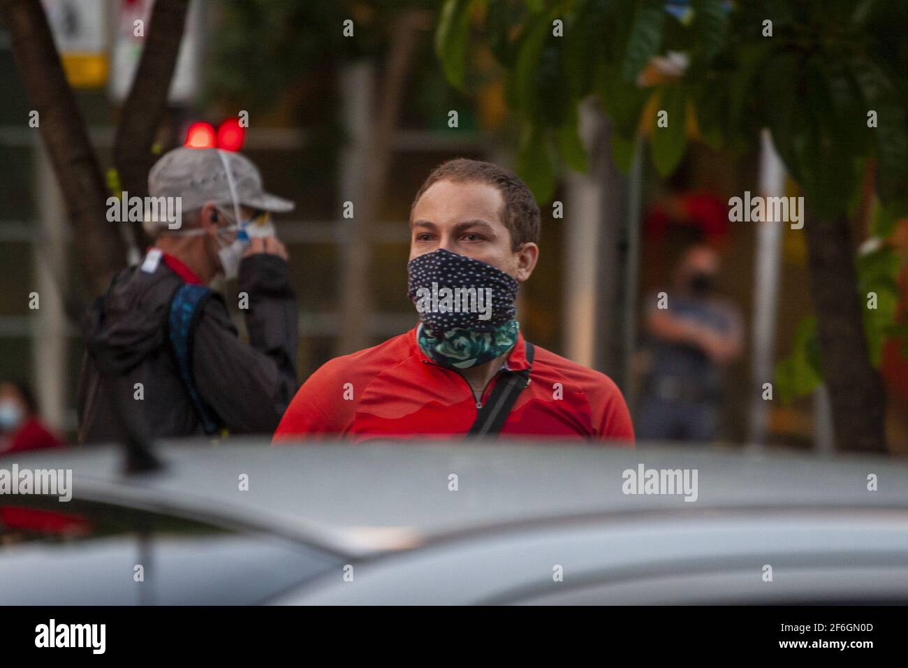 Sao Paulo, Sao Paulo, Brésil. 31 mars 2021. (INT) protestation contre la répudiation du coup d'Etat militaire de 1964 au Brésil : 31 mars 2021, Sao Paulo, Brésil : Les manifestants se sont rassemblés au Musée d'art de Sao Paulo (Masp), sur l'avenue Paulista à Sao Paulo, pour un acte de répudiation du coup d'État militaire de 1964, qui a destitué le Président de l'époque, Joao Goulart. Le groupe a traversé l'avenue Paulista et a continué sur la rue Consolacao en direction du centre-ville.Credit: Leco Viana/Thenews2 Credit: Leco Viana/TheNEWS2/ZUMA Wire/Alay Live News Banque D'Images