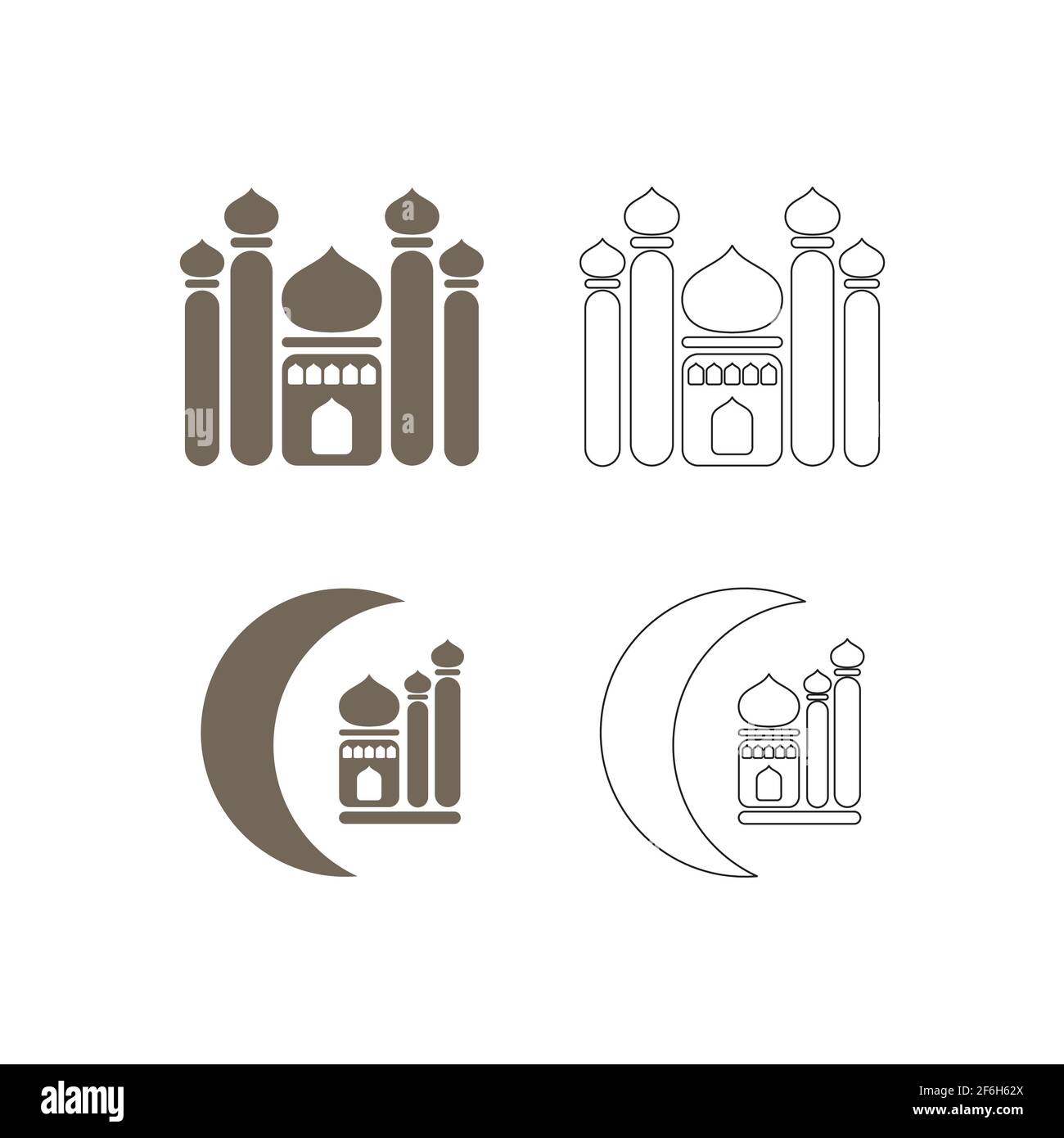 définir l'icône du remplissage de la mosquée et l'image vectorielle de ligne Illustration de Vecteur