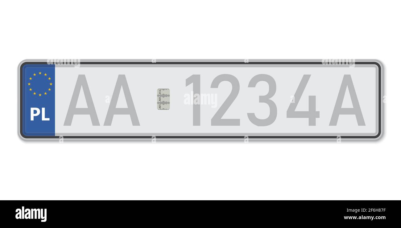 Plaque d'identification de la voiture. Permis d'immatriculation de la Pologne. Tailles européennes standard Illustration de Vecteur