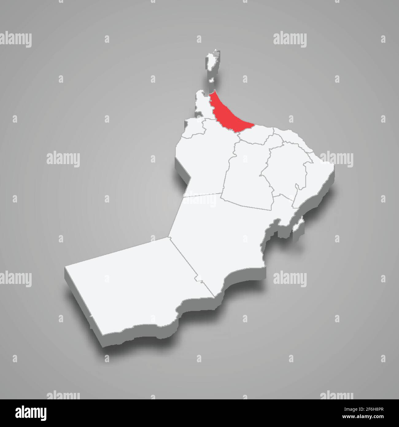 Région nord d'Al Batinah dans Oman carte isométrique 3d Illustration de Vecteur