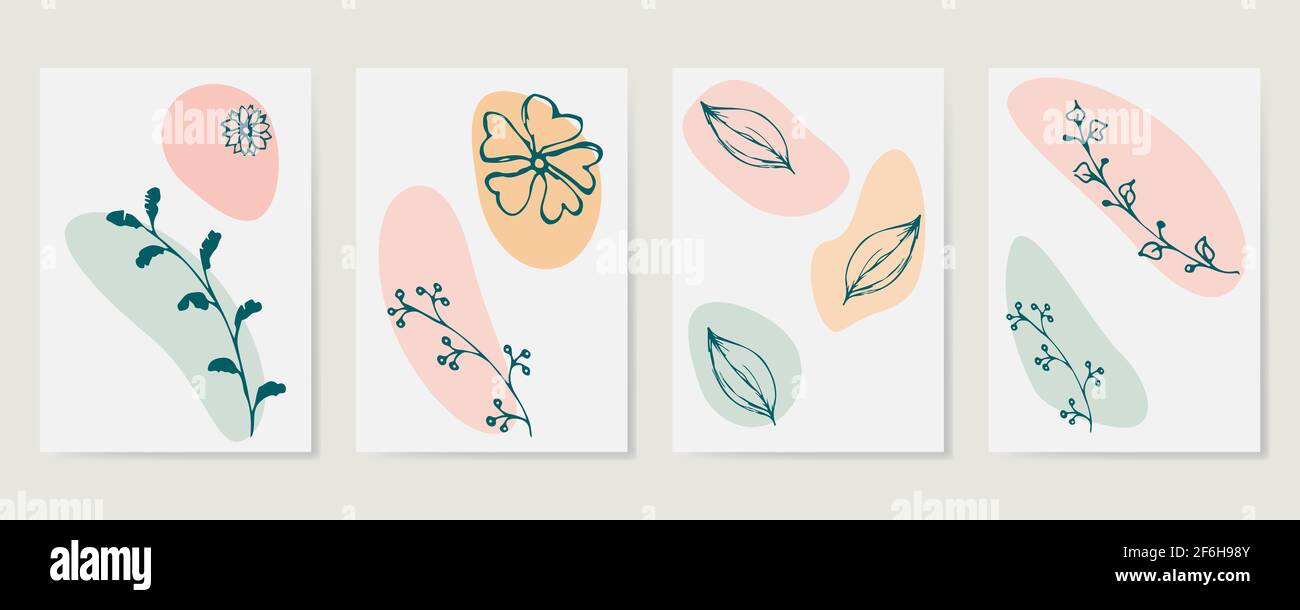 Diverses feuilles et fleurs, formes abstraites. Illustration de Vecteur