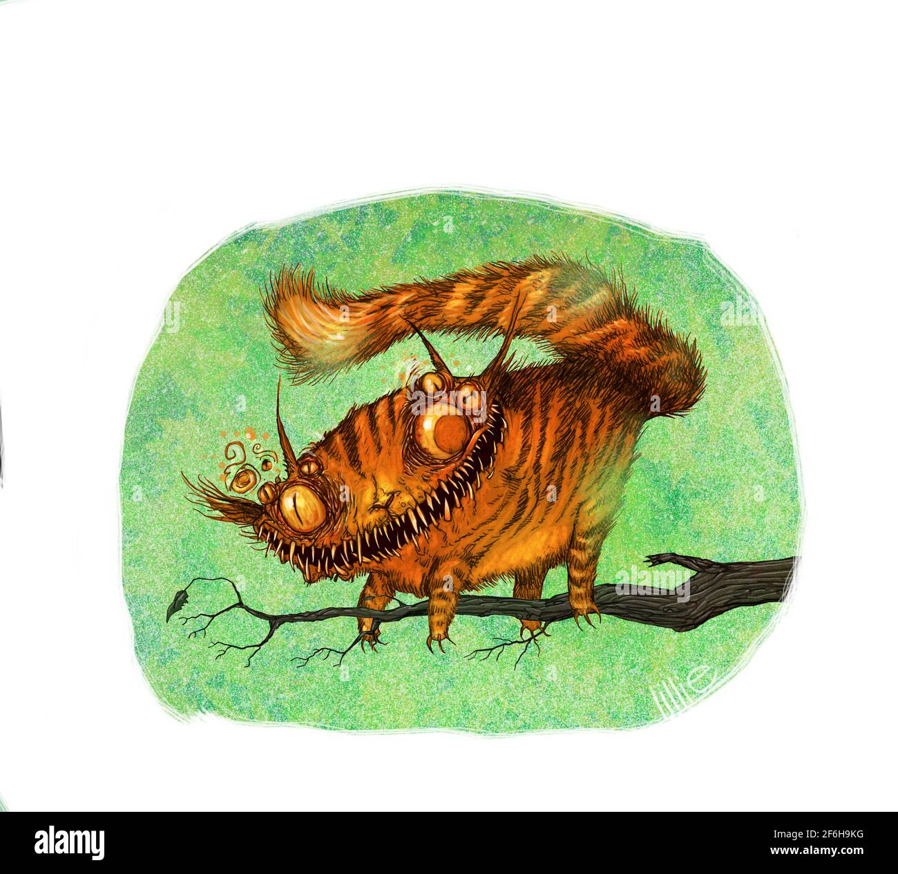 Illustration de l'art de style aquarelle du chat Cheshire d'Alice in Wonderland, perché sur une branche d'arbre. Livre de costume couverture éditoriale de fantaisie art Banque D'Images