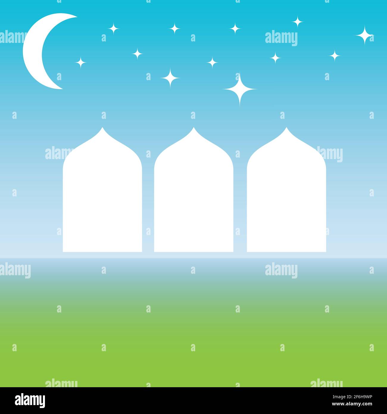 la silhouette de la mosquée au-dessus de la terre verte et sous l'image vectorielle du ciel bleu Illustration de Vecteur