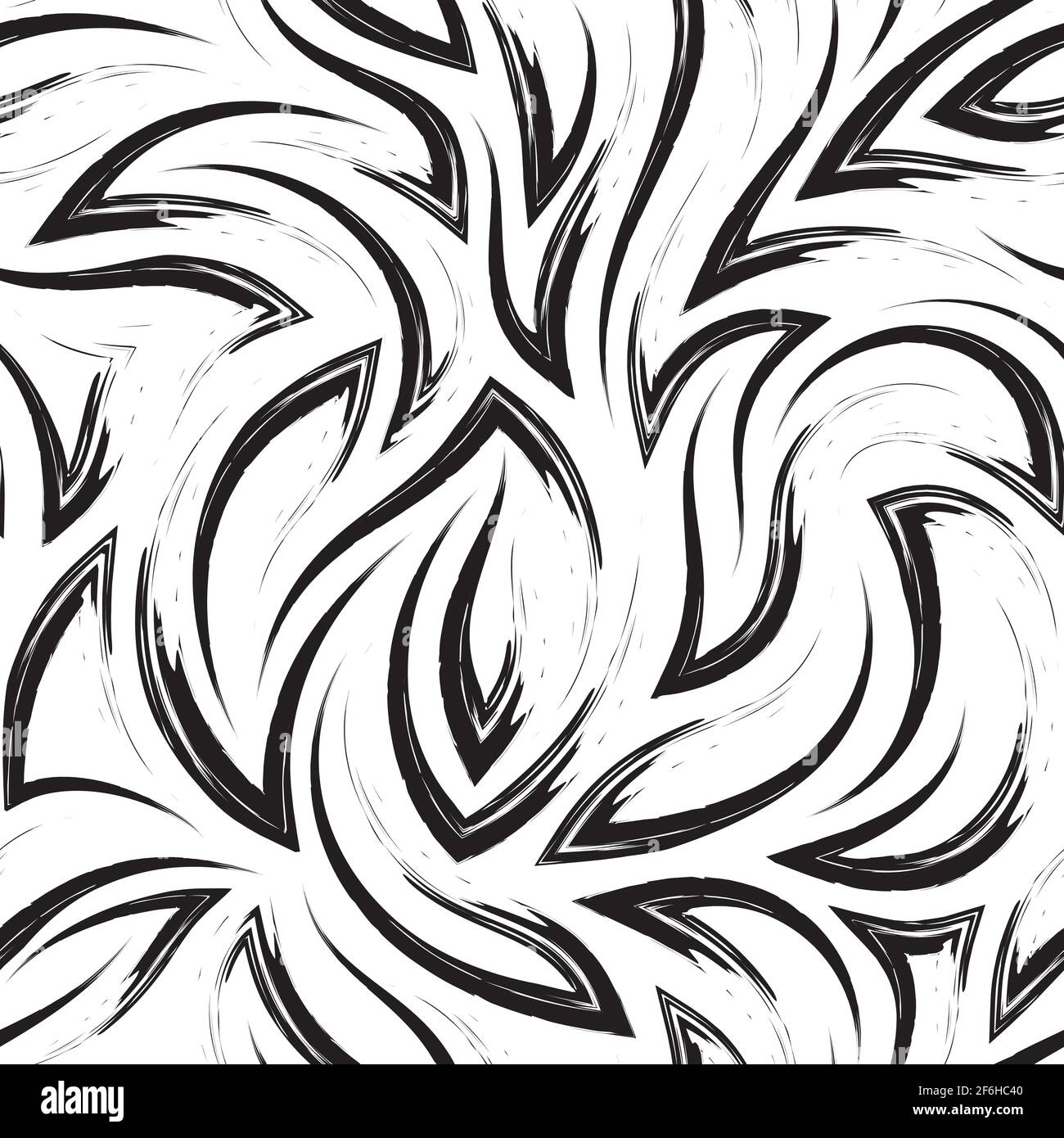 Motif vectoriel noir et blanc sans couture d'angles et de lignes fluides.Test à partir de traits de peinture sur un fond blanc. Illustration de Vecteur