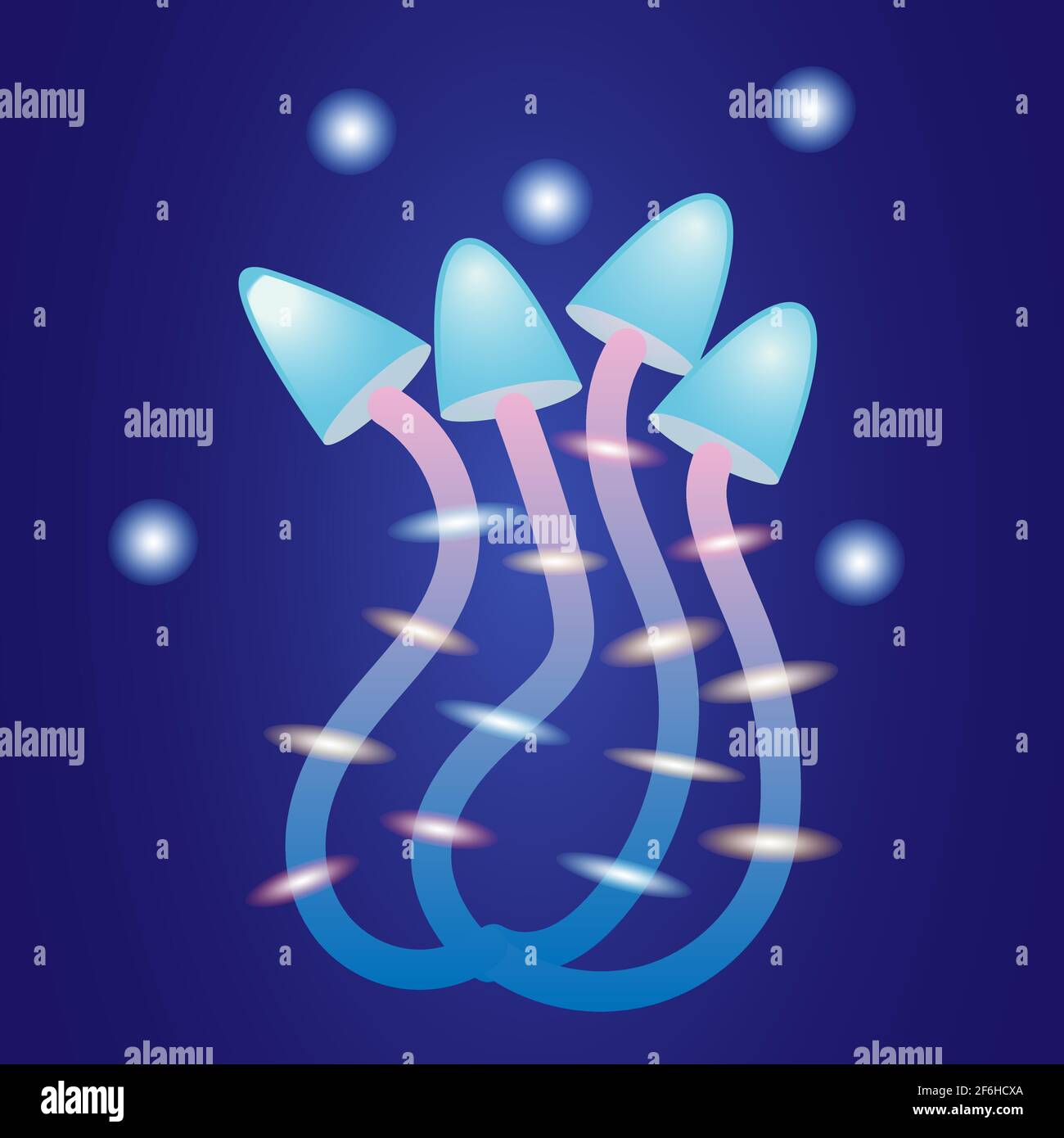 Des champignons bleus brillants sur fond sombre illustration vectorielle Illustration de Vecteur