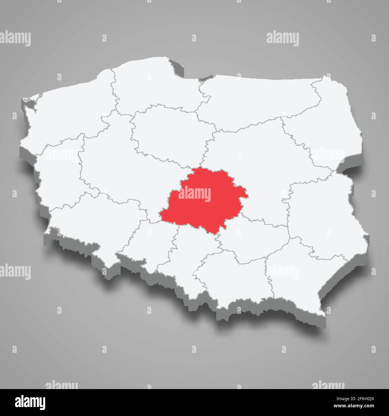 Région de Lodz dans la Pologne carte isométrique 3d Illustration de Vecteur