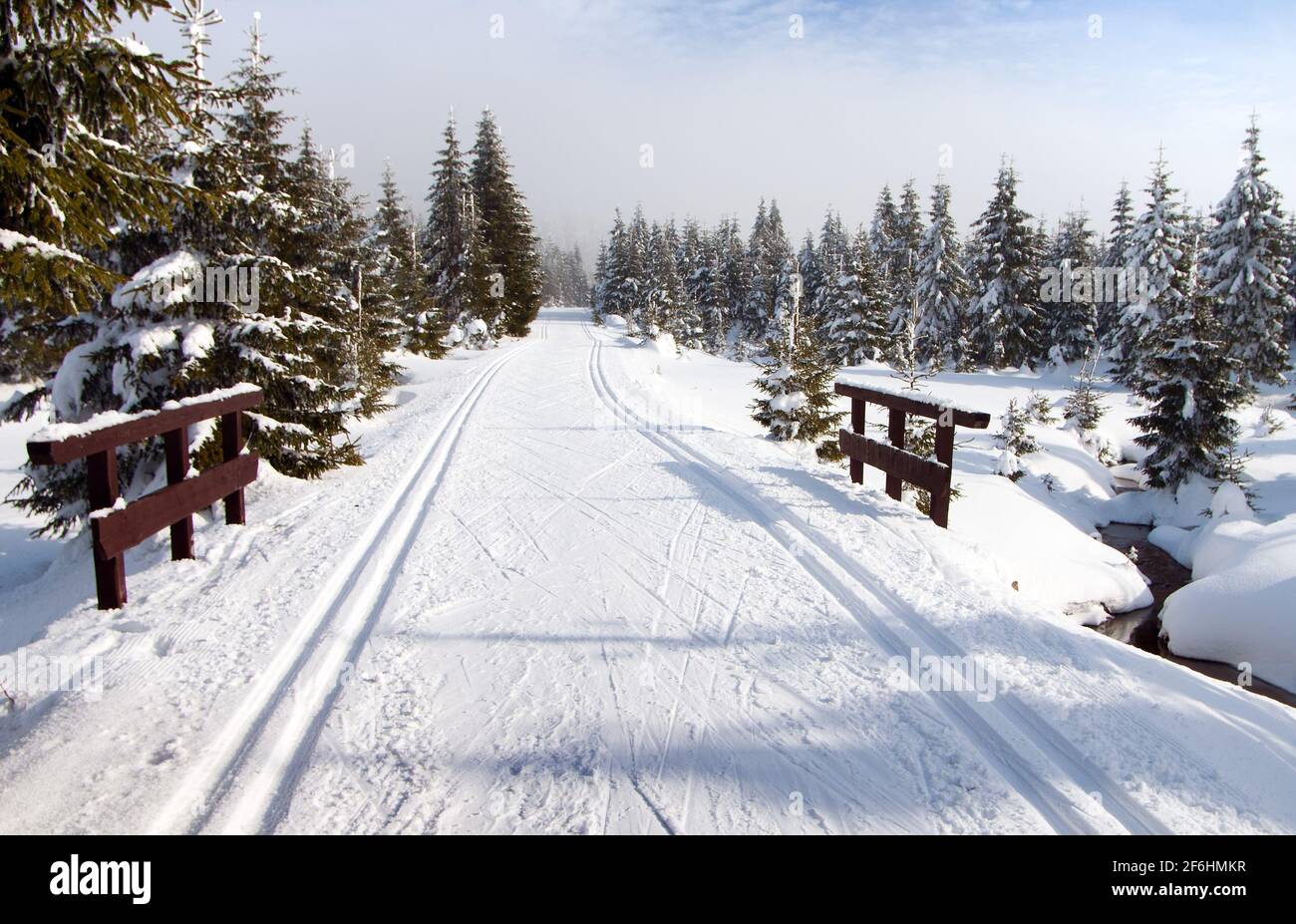 Wintry landscape paysage avec modification du ski de façon Banque D'Images