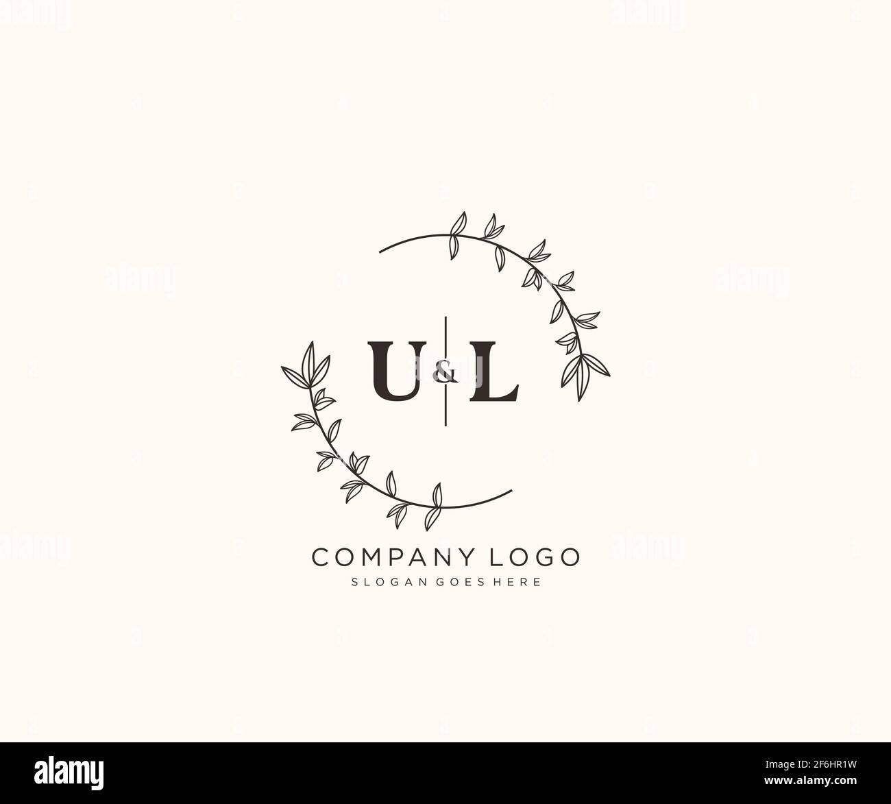 Lettres UL beau floral féminin modifiable préfabriqué logo monoline convient pour spa salon peau beauté cheveux boutique et compagnie cosmétique. Illustration de Vecteur