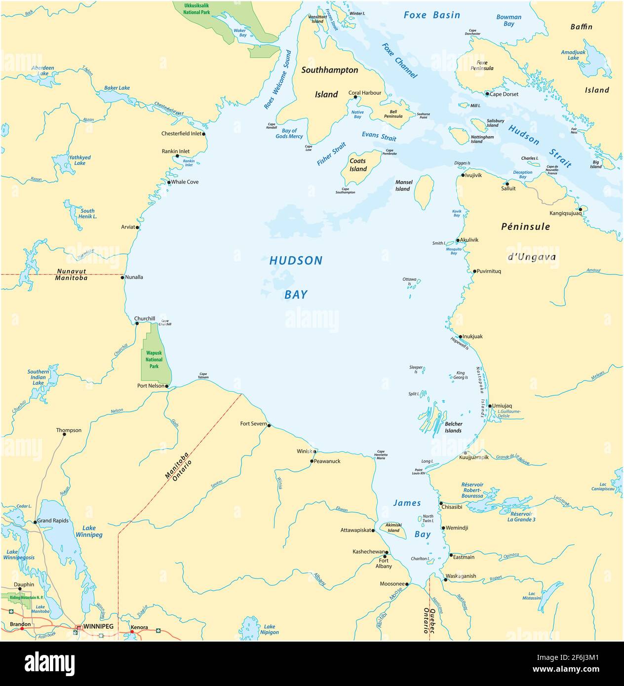 carte vectorielle de la mer marginale canadienne de la baie d'hudson Illustration de Vecteur