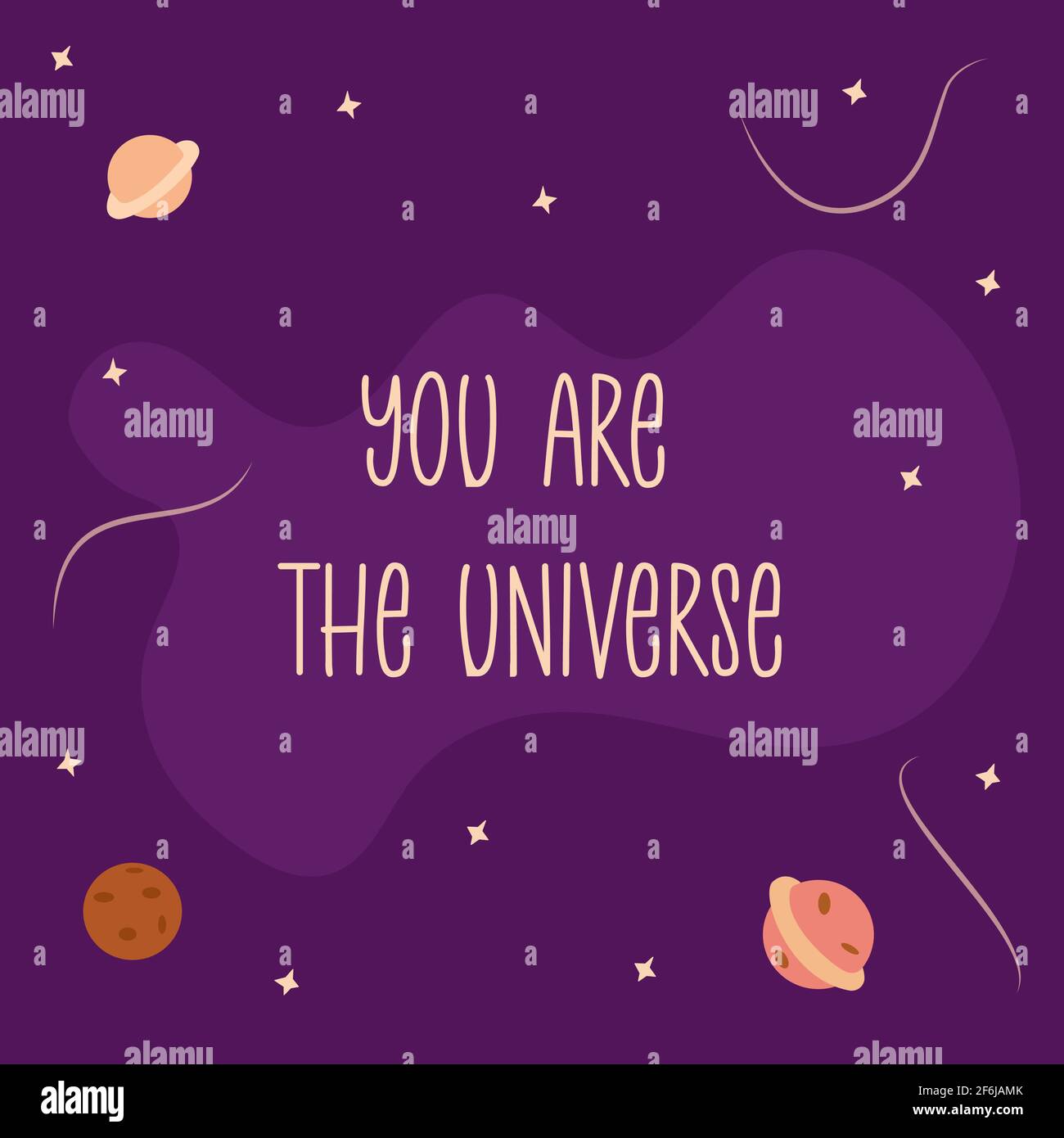 Expression vous êtes l'univers sur un fond violet avec des planètes dans le système solaire, des étoiles et stardust. Art moderne et branché illustrations vectorielles colorées Illustration de Vecteur