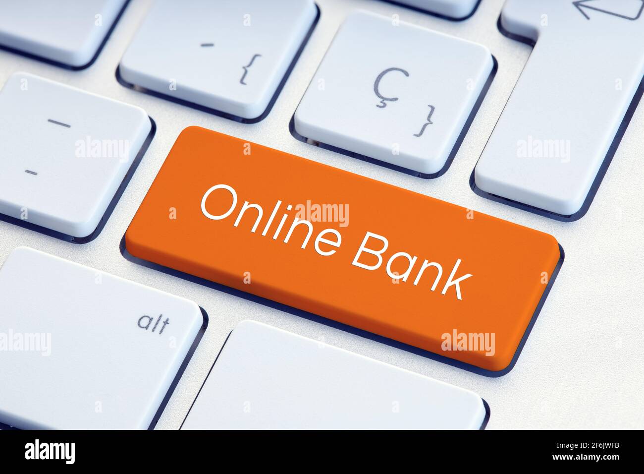 Mot de banque en ligne sur la touche de clavier orange Banque D'Images