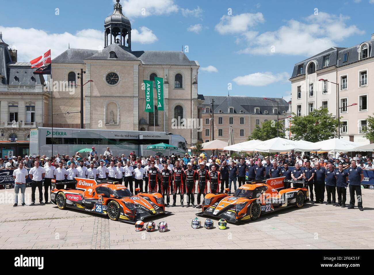 26 RUSINOV Roman (rus), THIRIET Pierre (FRA), LYNN Alex (gbr), Oreca 07 Gibson team G-Drive course, action, 22 ROJAS Memo (mex), HIRAKAWA Ryo (jpn), GUTIERREZ José (mex), Oreca 07 Gibson team G-Drive course, action pendant le pesage 2017 heures du Mans, 24 heures Qualification et parade du 11 au 16 juin au circuit du Mans, France - photo Jean Michel le Meur / DPPI Banque D'Images