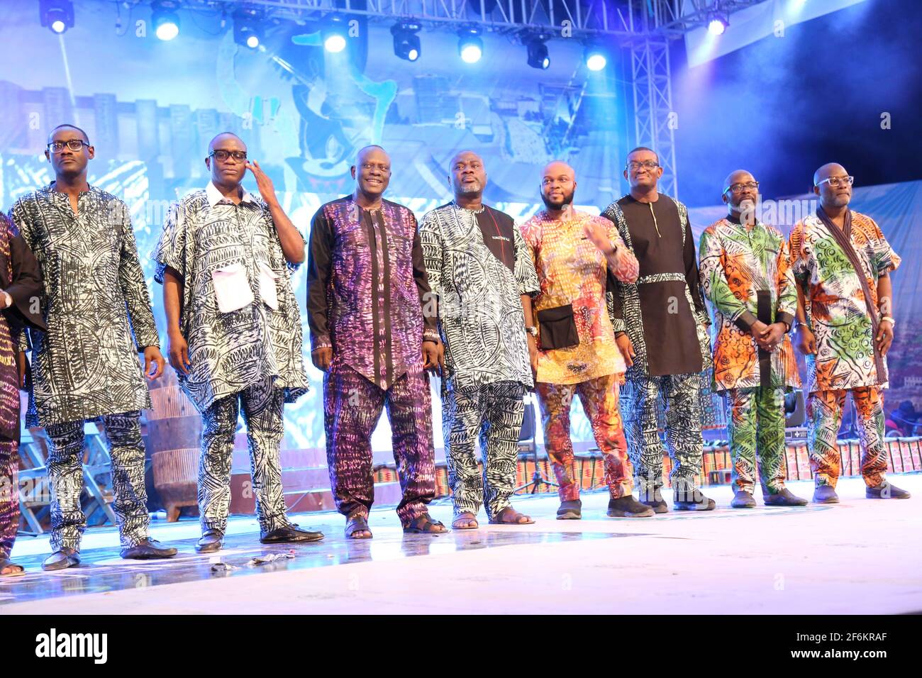 Exposition d'Adire Ogun pendant le Festival du tambour africain, Abeokuta, État d'Ogun, Nigeria. Banque D'Images