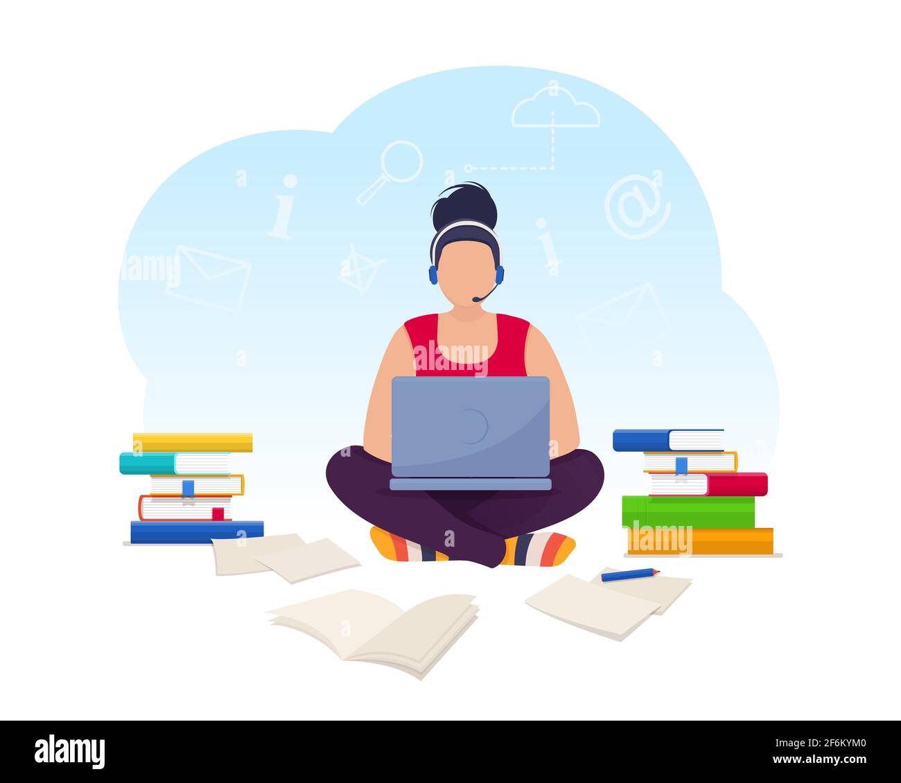Young woman working on laptop at home Illustration de Vecteur