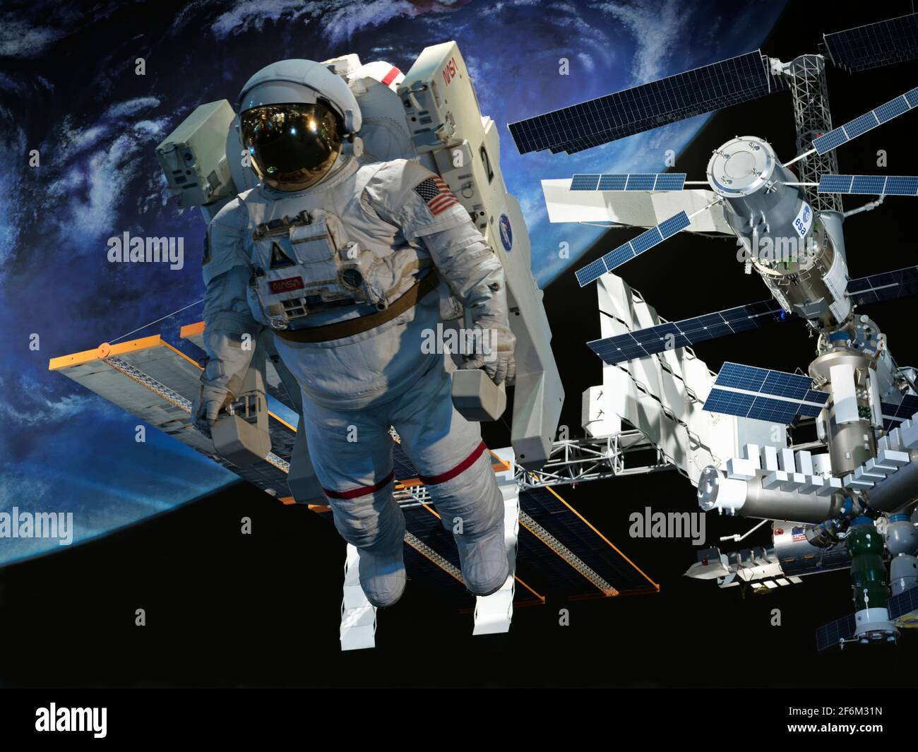 États-Unis, Texas, Houston, NASA/Johnson Space Center, Space Center Houston, astronaute dans l'exposition spatiale Banque D'Images