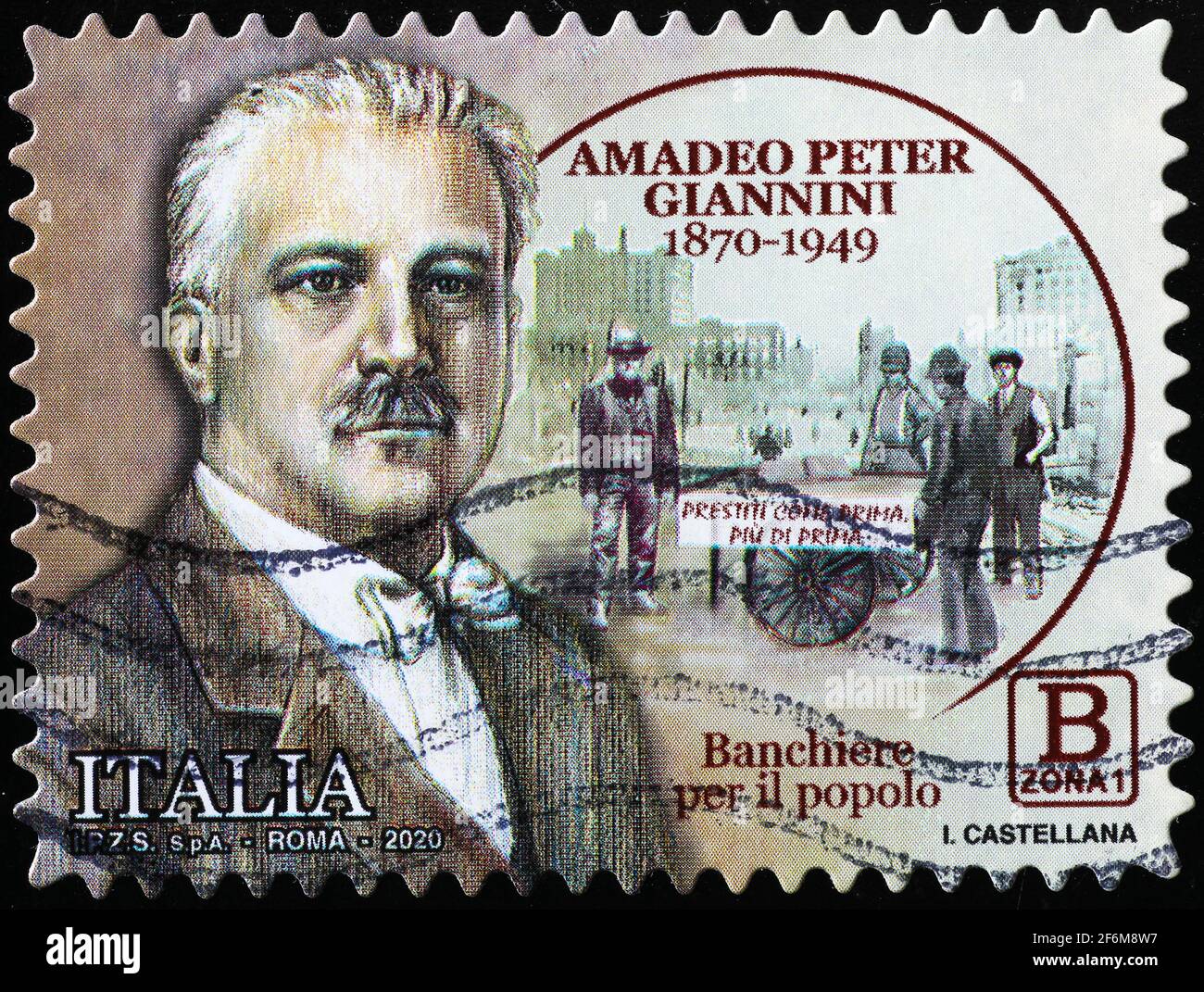 Le banquier Amadeo Peter Giannini sur le timbre-poste italien Banque D'Images