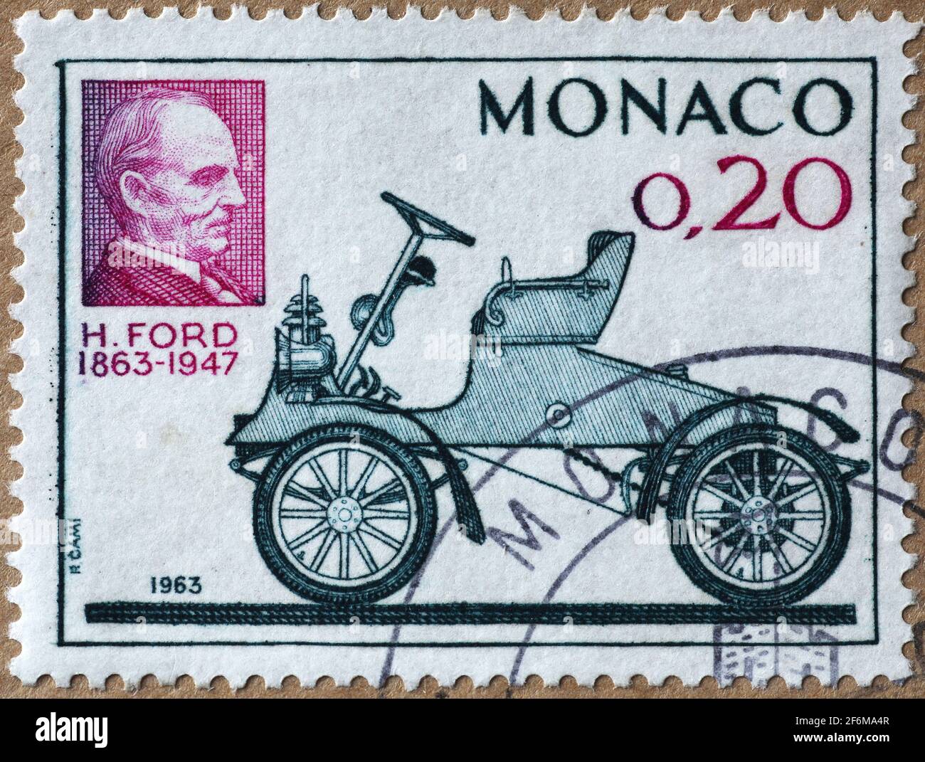 Modèle vintage Ford sur l'ancien timbre-poste Banque D'Images