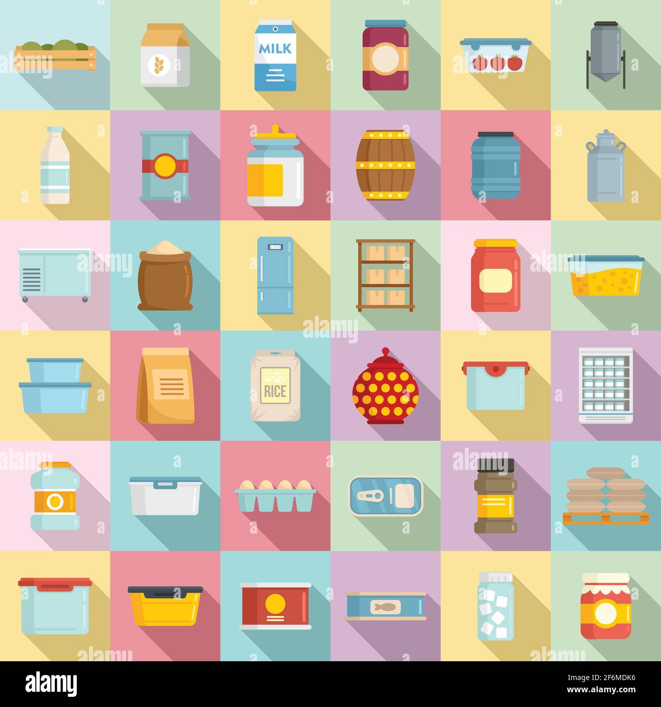 Ensemble d'icônes de stockage des aliments, modèle plat Illustration de Vecteur