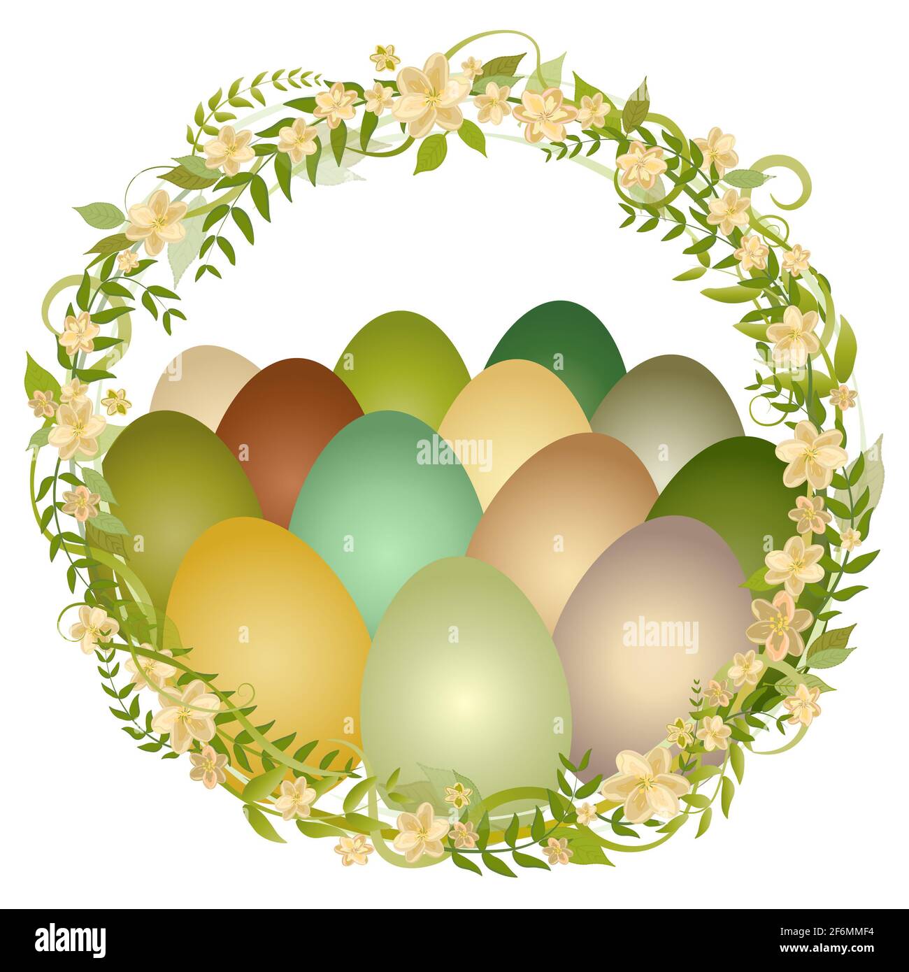 Couronne de Pâques avec œufs colorés. Guirlande tirée à la main Banque D'Images