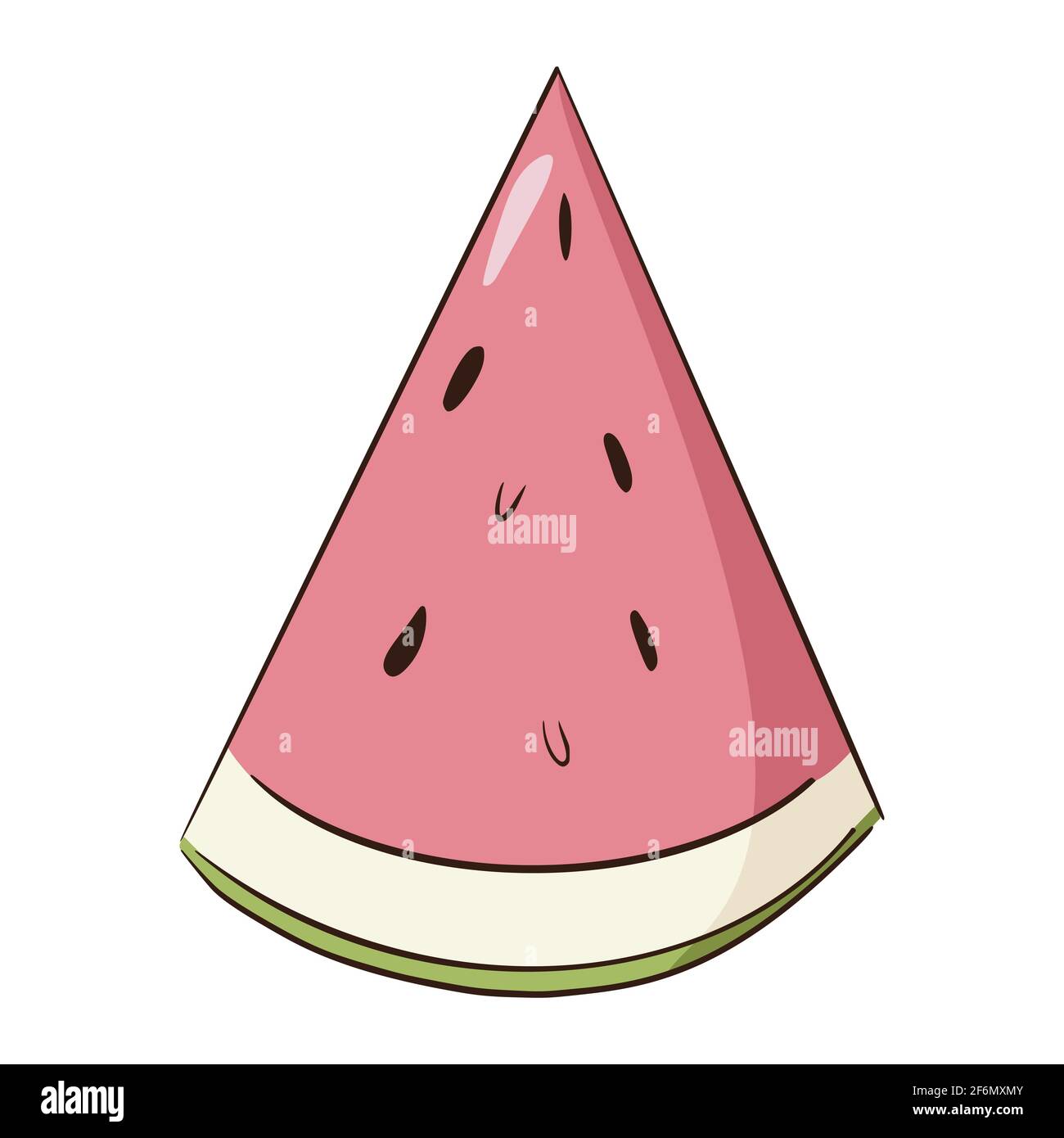 Un morceau d'icône de pastèque dessiné à la main. Illustration vectorielle isolée colorée rose et verte. Mise en plan de ligne, style plat Illustration de Vecteur