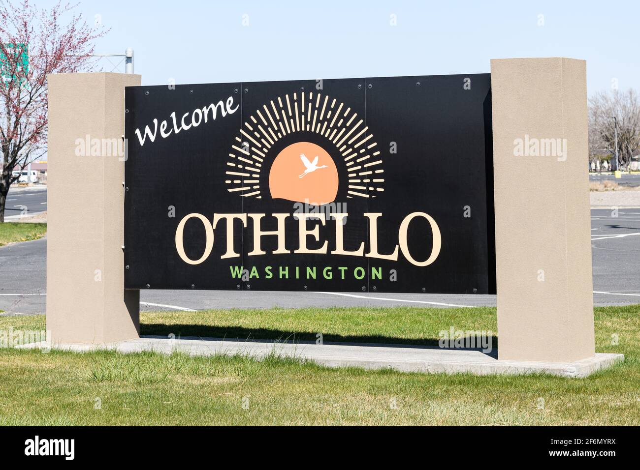 Othello, WA, Etats-Unis - 31 mars 2021 ; Bienvenue panneau Othello Washington dans la ville centrale de l'Etat de Washington Banque D'Images