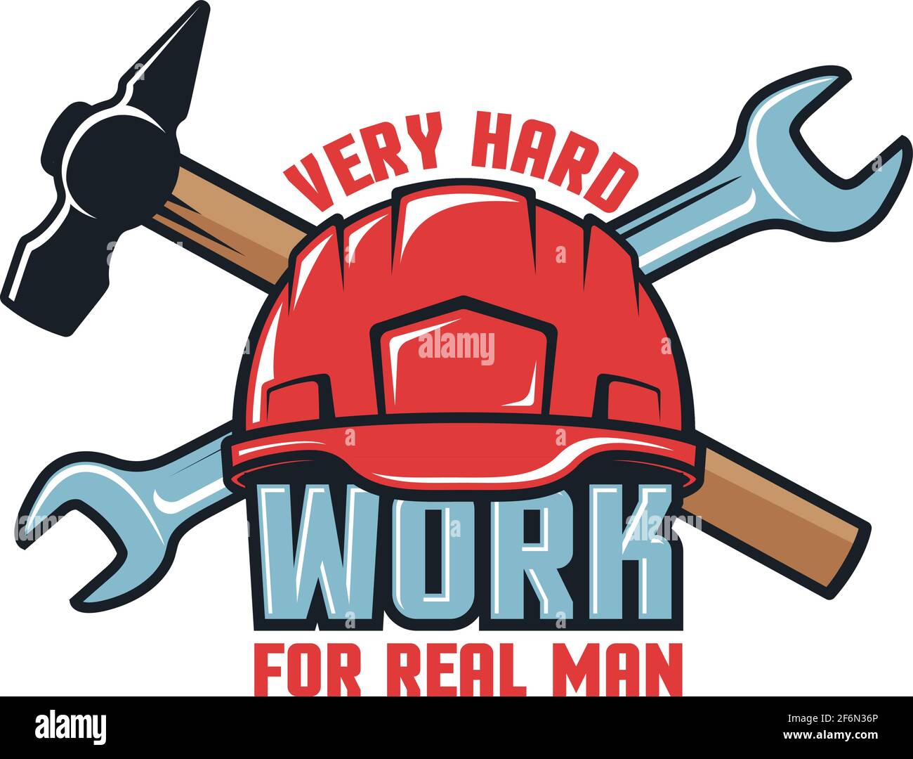 Logo de travail avec casque et outils Illustration de Vecteur