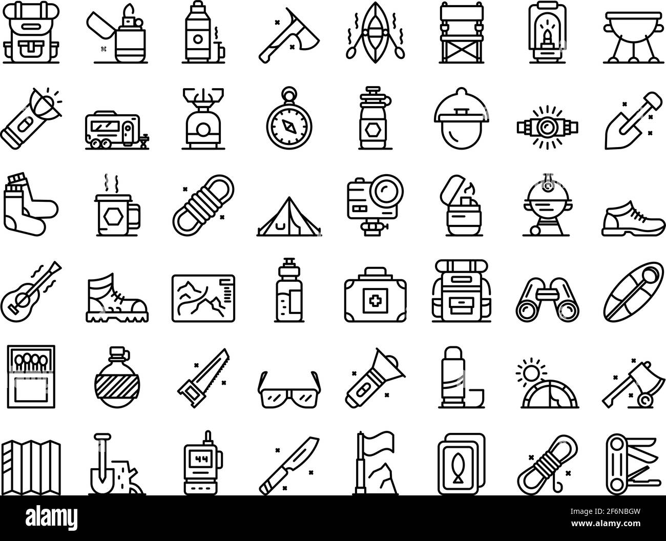 Équipement pour les icônes de randonnée. Ensemble de contours d'équipement pour les icônes de vecteur de randonnée pour la conception de Web isolée sur fond blanc Illustration de Vecteur