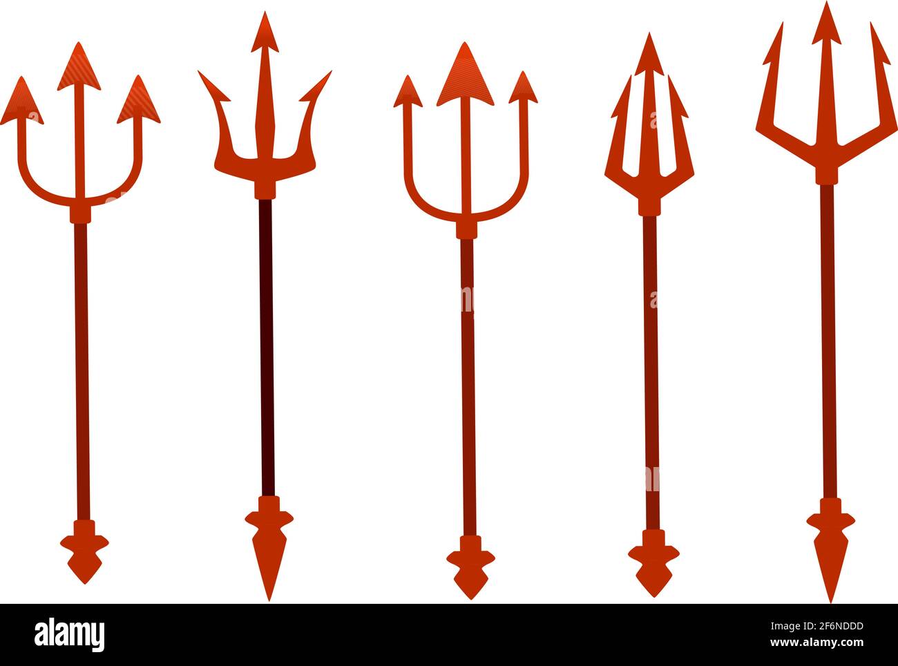 Ensemble de diable trident collection de rouge différentes formes satan's trident accessoire de fête de carnaval illustration vectorielle sur fond blanc. Illustration de Vecteur