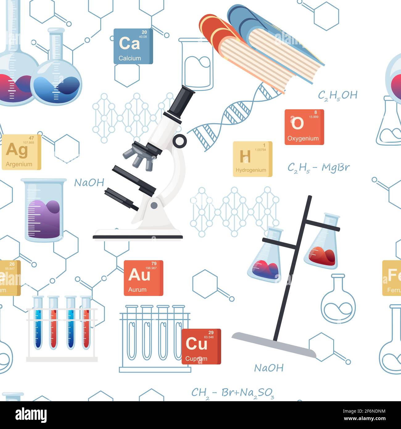 Schéma sans couture cours de chimie en sciences concept d'éducation en ligne ou leçon scolaire illustration vectorielle sur fond blanc. Illustration de Vecteur