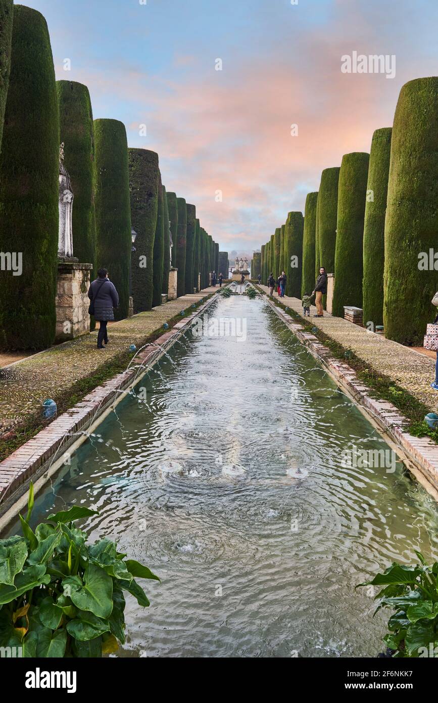 Cordoue, Andalousie, Espagne, décembre 28 2016, Jardins de l'Alcázar de los Reyes Cristianos Banque D'Images