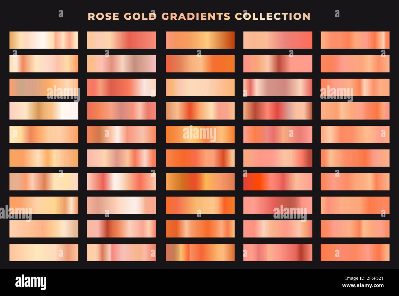 Ensemble de dégradés d'or rose. Fonds de texture de feuille. Collection élégante, brillante et brillante de dégradés pour boutons, cadres et rubans chromés. Illustration de Vecteur