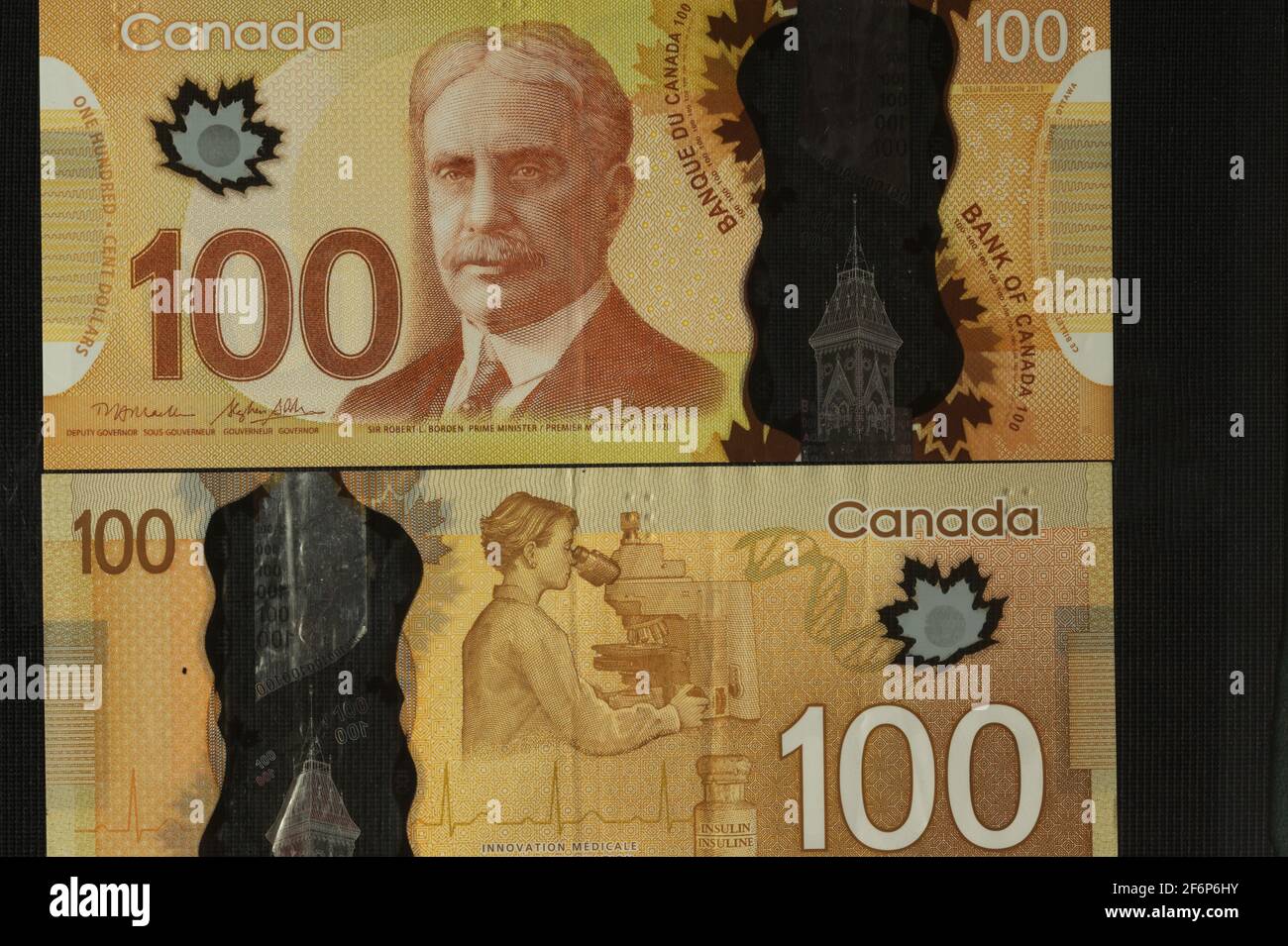 Robert Borden Portrait du Canada 100 dollars 2011 Billets en polymère Un ancien billet de banque en polymère rétro vintage célèbre collection de billets de banque anciens Banque D'Images