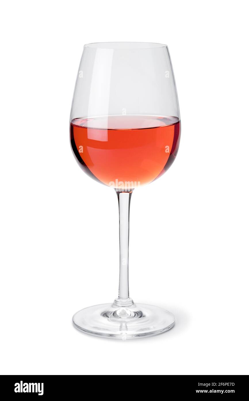Un seul verre de vin rose isolé sur fond blanc Banque D'Images