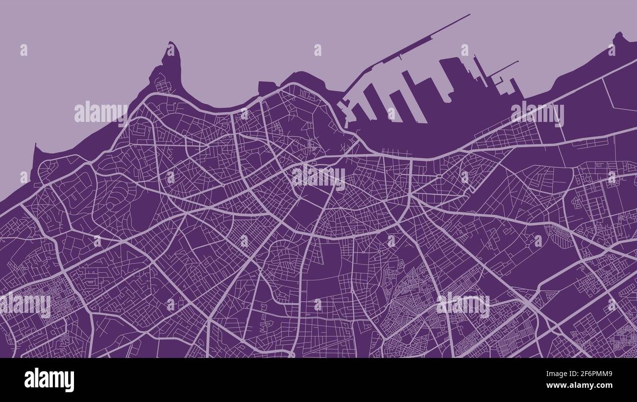 Carte d'arrière-plan à vecteur violet moyen, rues de la ville de Casablanca et illustration de la cartographie de l'eau. Format écran large, plat numérique Illustration de Vecteur