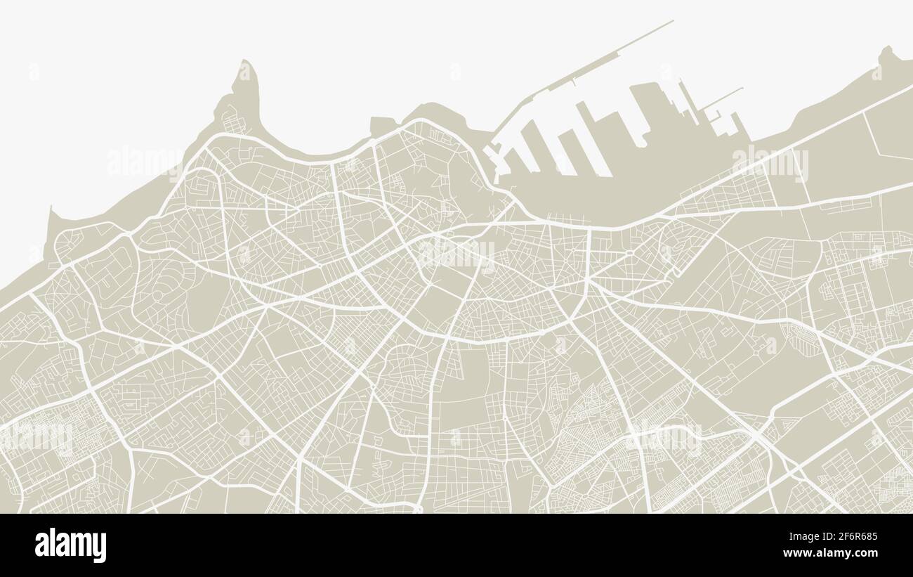 Carte d'arrière-plan à vecteur blanc Oldlace, rues de la ville de Casablanca et illustration de la cartographie de l'eau. Format écran large, plat numérique Illustration de Vecteur